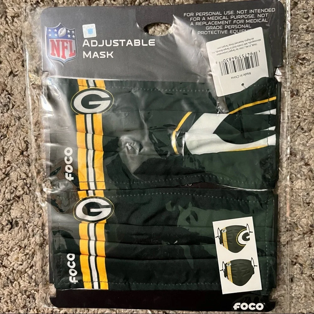NFL Green Bay Packers Face Masks NWT Adult